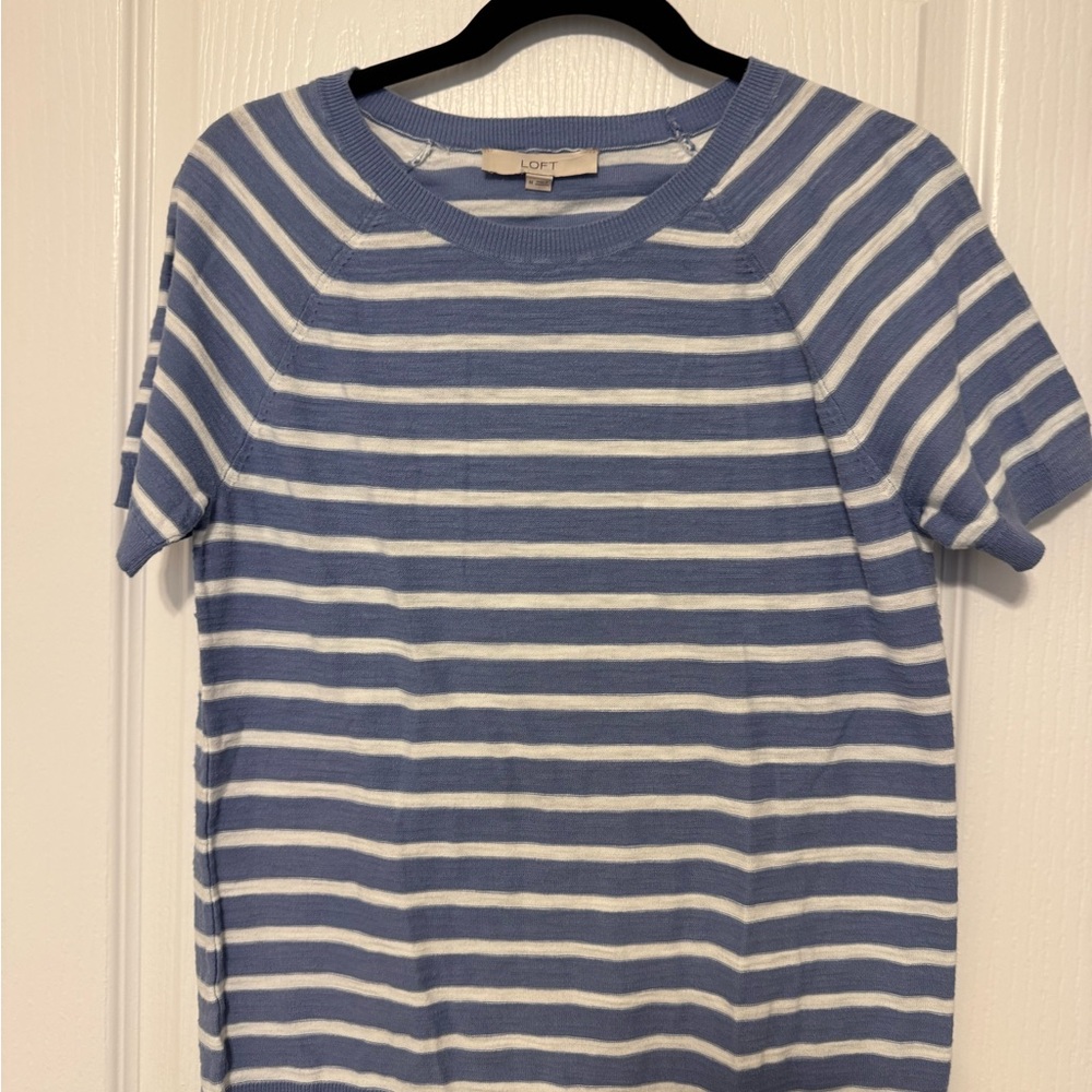 LOFT Sky Blue and White Knit Sweater Tee Shirt